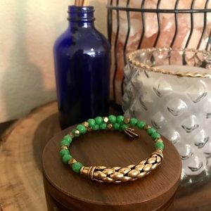 Alex and Ani Green and Gold Beaded Bracelet